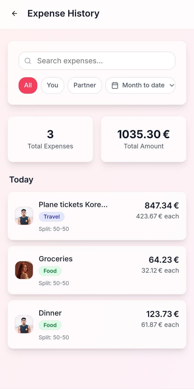 Expense history and analytics