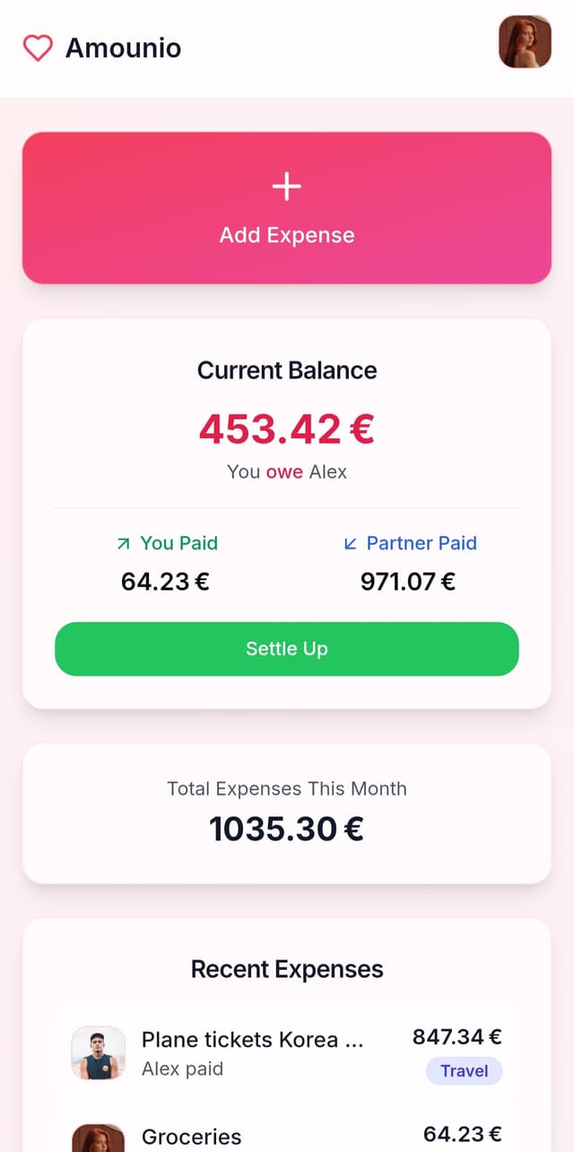 Main app interface showing expense sharing